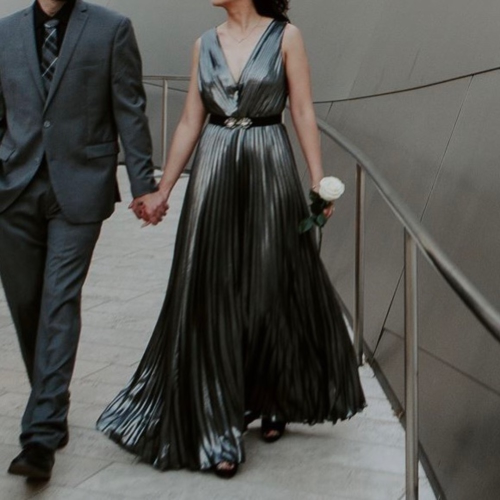 Aidan Mattox Silver Maxi Dress - Picture 2 of 10
